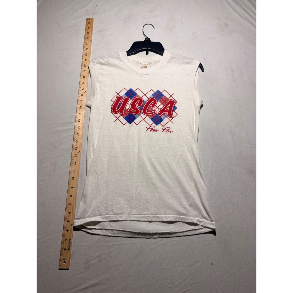 Vintage Screen Stars USCA Pom Pon Muscle Tee White 80s Single Stitch Medium